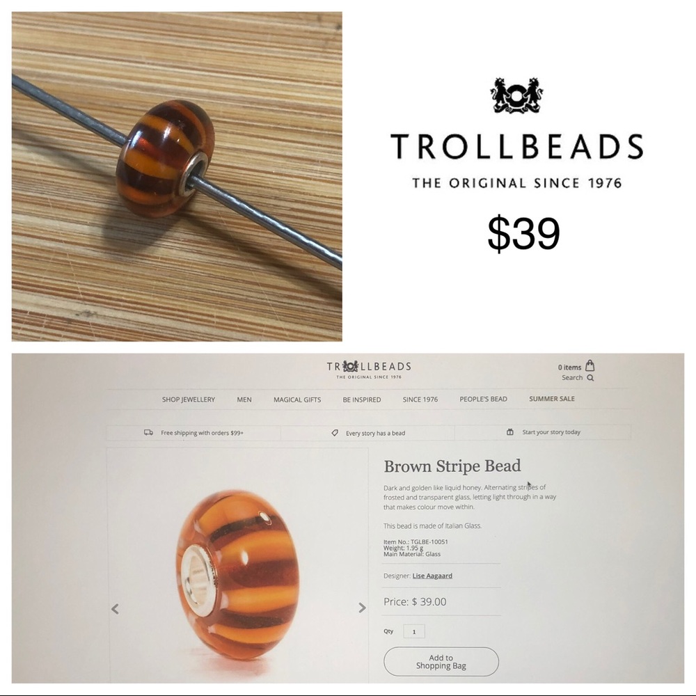 Trollbeads - Brown Stripe Bead